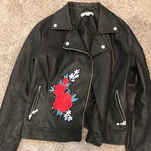 Rose accent pleather jacket